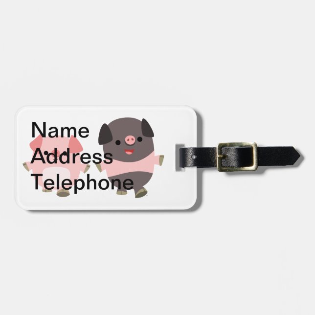 Para Maletas Cerdos lindos del dibujo animado en una etiqueta (Frente Horizontal)