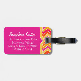 Para Maletas Chevron zig zag rosa brillante con etiqueta de equ