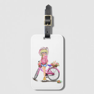 Para Maletas Chica con etiqueta de equipaje de bicicleta rosa