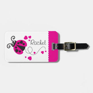 Para Maletas Chicas volando ladybug rosa con nombre de etiqueta