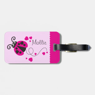 Para Maletas Chicas volando ladybug rosa con nombre de etiqueta