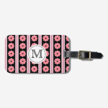 Cinta rosada del monograma en etiqueta negra del