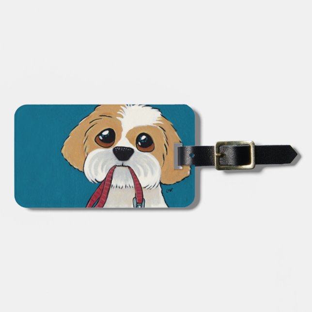 Para Maletas Cute Shih Tzu Puppy Personalizable etiqueta de equ (Frente Horizontal)
