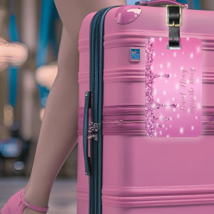 Para Maletas Elegante etiqueta de equipaje con brillo rosa cali