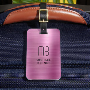Para Maletas Elegante Etiqueta De Equipaje De Monograma Rosa Fa