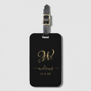 Para Maletas Elegante Etiqueta de equipaje monogramada en oro n