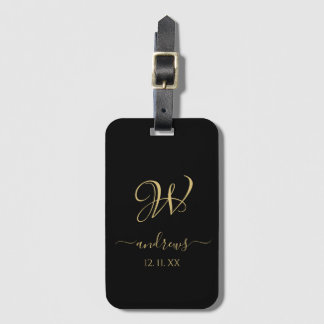 Para Maletas Elegante Etiqueta de equipaje monogramada en oro n