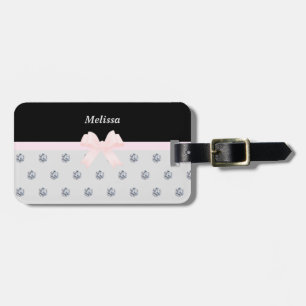 Para Maletas Elegante etiqueta de equipaje negra rosa plateada