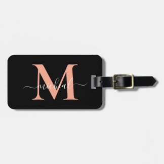 Para Maletas Elegante Melocotón y Negro Etiqueta de Monograma c