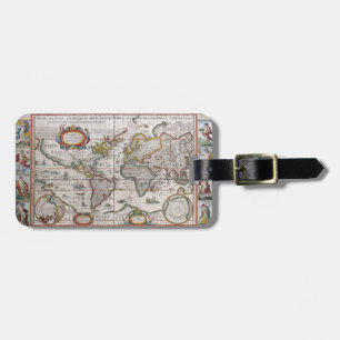 Para Maletas Etiqueta antigua del equipaje del mapa del mundo