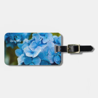 Etiqueta azul de equipaje de Hydrangea
