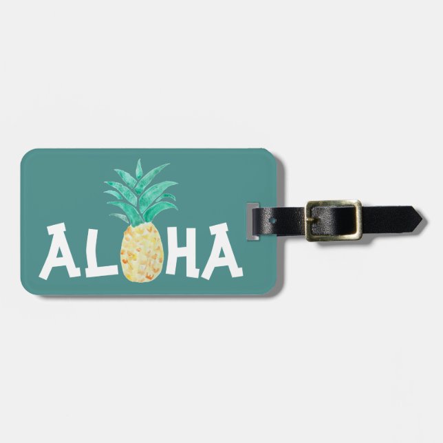 Para Maletas Etiqueta de equipaje Aloha Tropical Pineapple (Frente Horizontal)
