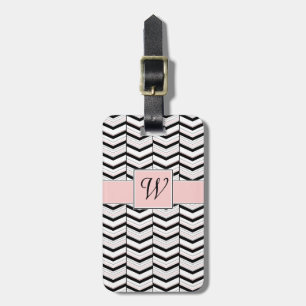 Para Maletas Etiqueta de equipaje Chevron Rosa y Negro Blanco