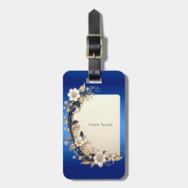 Para Maletas Etiqueta de equipaje con adorno floral blanco azul