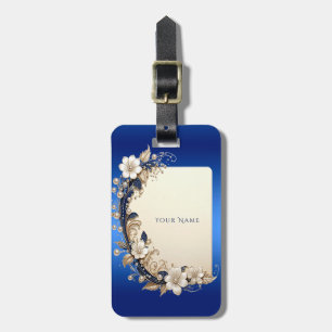 Para Maletas Etiqueta de equipaje con adorno floral blanco azul