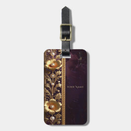 Para Maletas Etiqueta de equipaje con adorno floral dorado