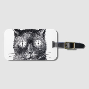 Para Maletas Etiqueta de equipaje con cara de gato retro en bla