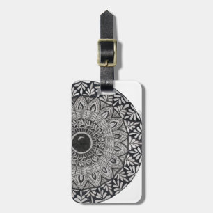 Para Maletas Etiqueta de equipaje con diseño de mandala monocro