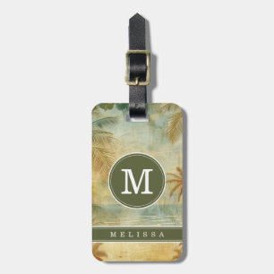 Para Maletas Etiqueta de equipaje con fondo de playa vintage