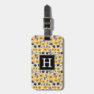 Para Maletas Etiqueta de equipaje con fondo floral amarillo