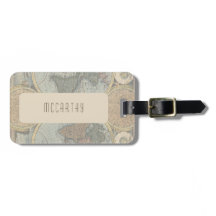 Etiqueta de equipaje con mapa vintage personalizad