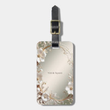 Etiqueta de equipaje con marco floral blanco ornam