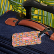 Etiqueta de equipaje con patrón floral bonito cora