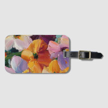 Etiqueta de equipaje con pintura floral vibrante e