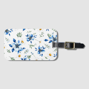 Para Maletas Etiqueta de equipaje de acuarela floral azul.