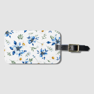Para Maletas Etiqueta de equipaje de acuarela floral azul.