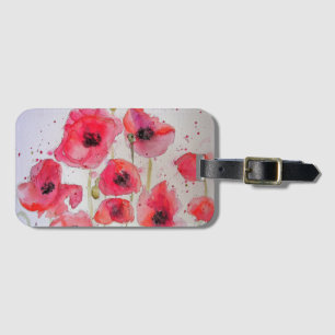Para Maletas Etiqueta de equipaje de acuarela floral de amapola