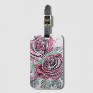 Para Maletas Etiqueta de equipaje de acuarela floral de rosa ro