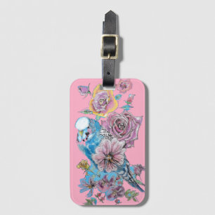 Para Maletas Etiqueta de equipaje de acuarela floral rosa periq