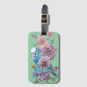 Para Maletas Etiqueta de equipaje de acuarela floral verde peri