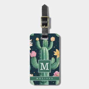 Para Maletas Etiqueta de equipaje de cactus floral acuarela