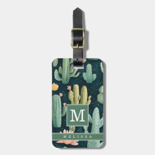 Para Maletas Etiqueta de equipaje de cactus floral acuarela