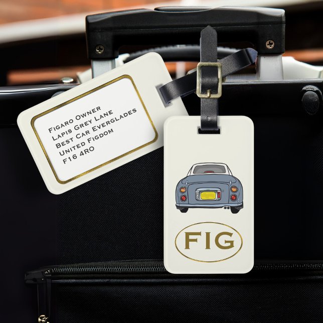 Para Maletas Etiqueta de equipaje de coche Figarations Monogram (Fun lapis figgy luggage tag for your road trip adventures. Just add your initials & address details)