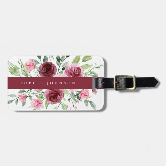 Para Maletas Etiqueta de equipaje de flores acuarela (Frente Horizontal)