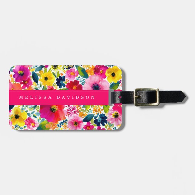 Para Maletas Etiqueta de equipaje de flores caprichosas (Frente Horizontal)