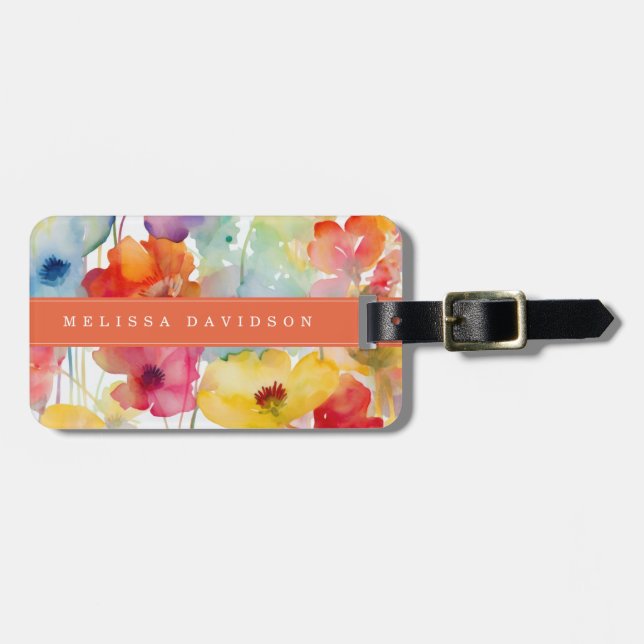 Para Maletas Etiqueta de equipaje de flores caprichosas (Frente Horizontal)