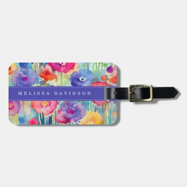 Para Maletas Etiqueta de equipaje de flores caprichosas (Frente Horizontal)