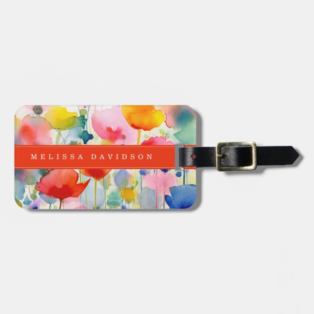 Para Maletas Etiqueta de equipaje de flores caprichosas (Frente Horizontal)