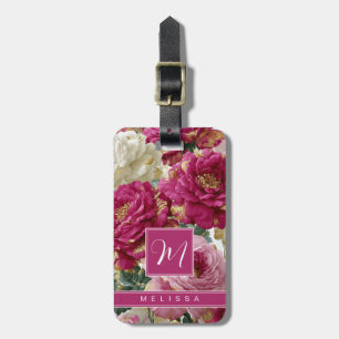 Para Maletas Etiqueta de equipaje de fondo floral de rosas dora