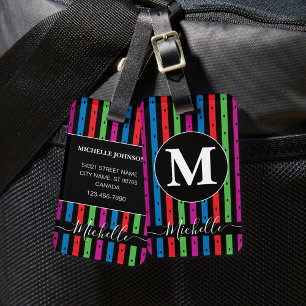 Para Maletas Etiqueta de equipaje de franjas coloridas con mono