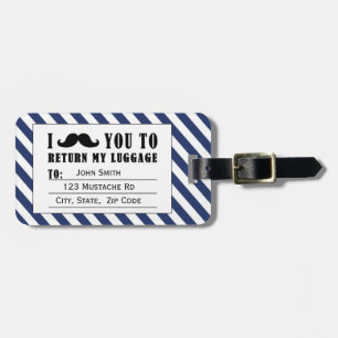 PARA MALETAS ETIQUETA DE EQUIPAJE DE FUNNY MUSTACHE   AZULES