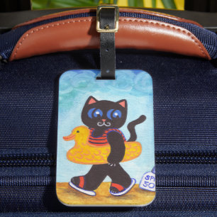 Para Maletas Etiqueta de equipaje de gato divertido en la playa
