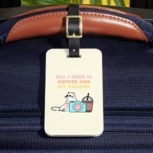 Para Maletas Etiqueta de equipaje de gatos y cámaras amarillas 