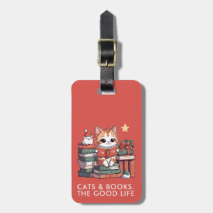 Para Maletas Etiqueta de equipaje de gatos y libros