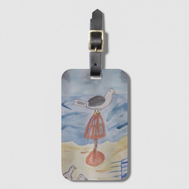 Para Maletas Etiqueta de equipaje de gaviotas de playa (Anverso vertical)