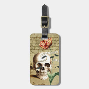 Para Maletas Etiqueta de equipaje de Halloween floral con cráne
